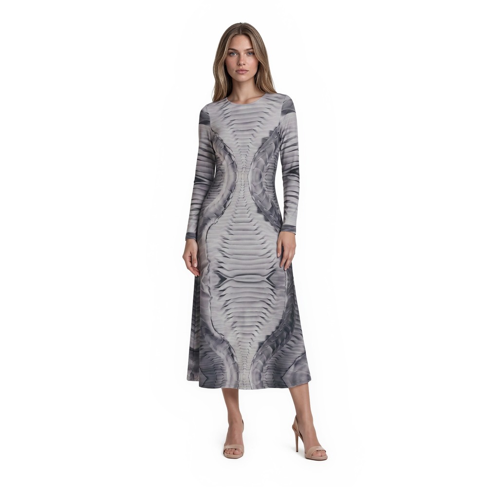 NWT Making the Cut Maxi Dress Women's Size Medium Gray Trompe L'oeil Long Sleeve
